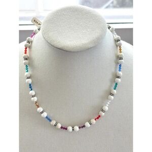 Beaded Necklace With Swarovski Crystal Accents 18" Lightweight Handmade Jewelry